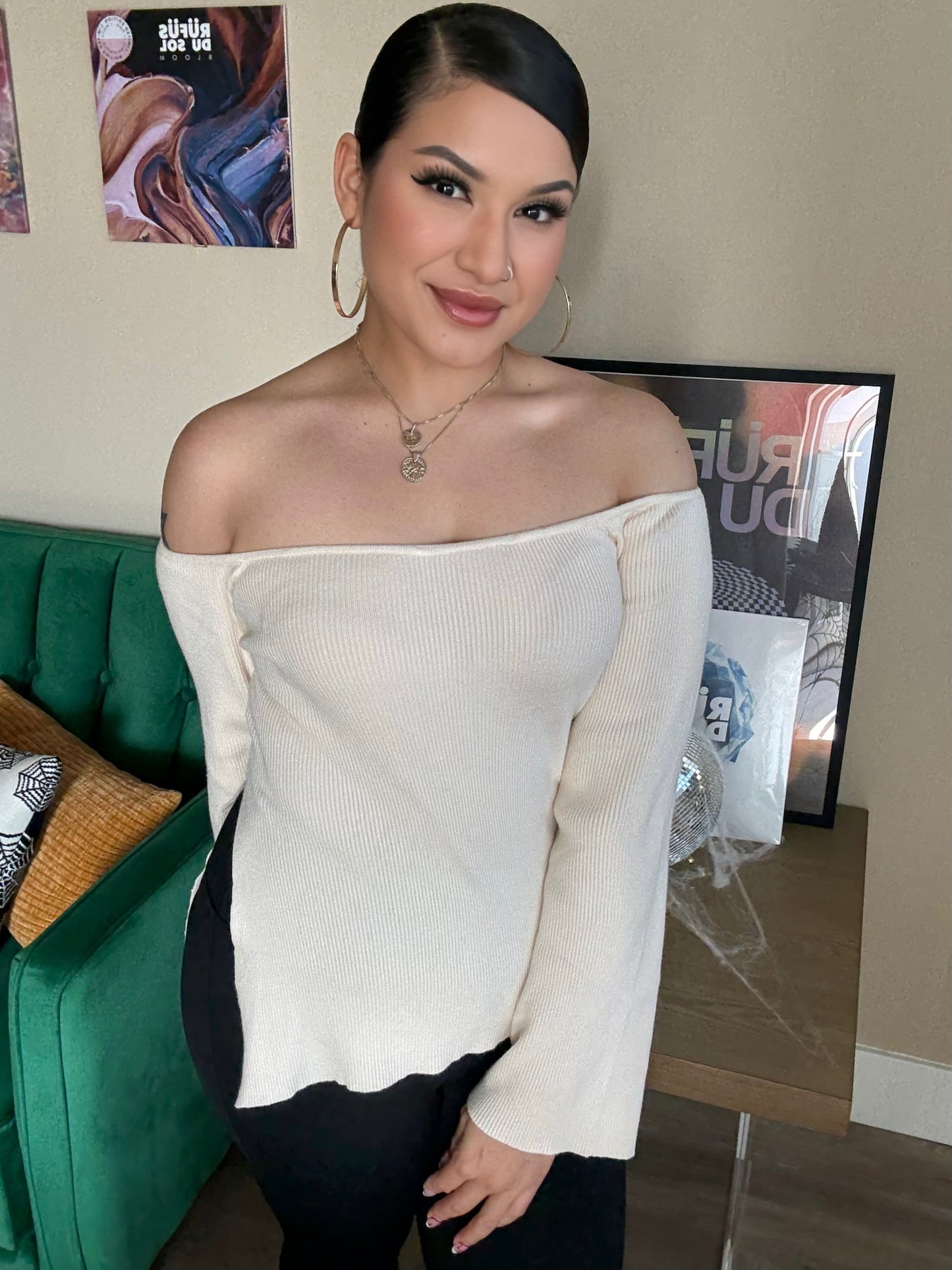 Side Slit Off the Shoulder Sweater Top