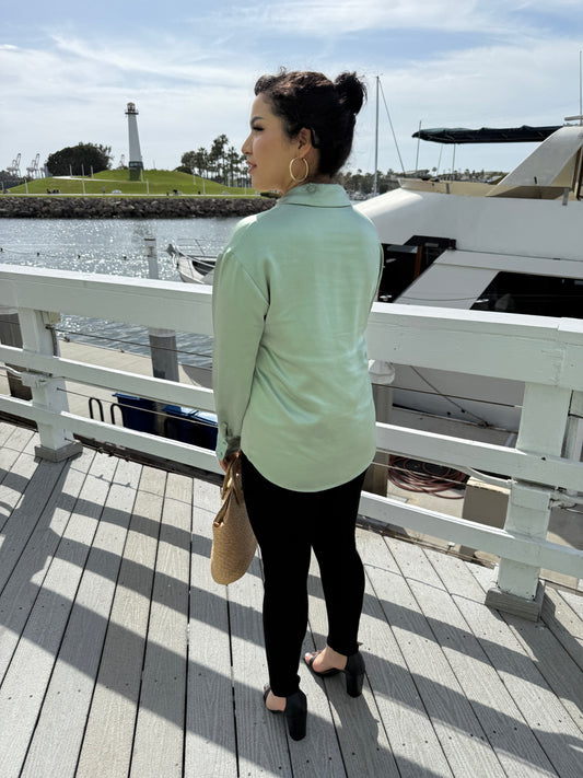 Sultry Sage Open Front Blouse