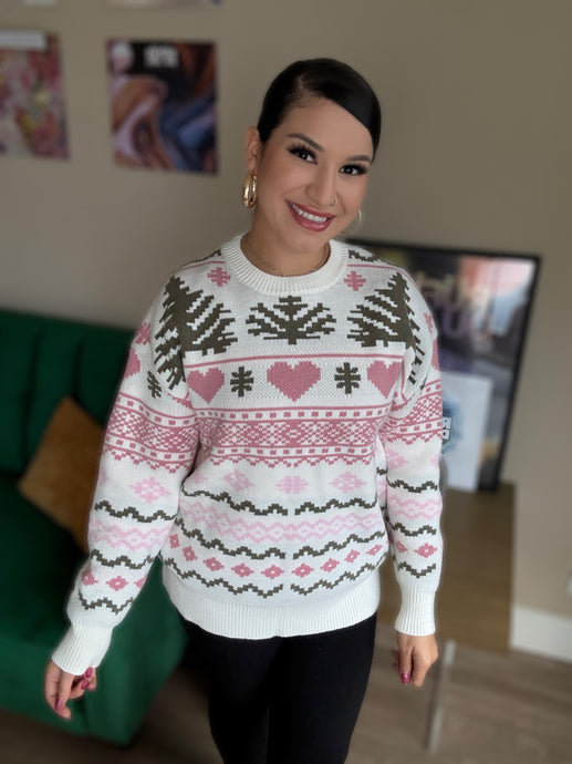 Oversized Pink Holiday Sweater