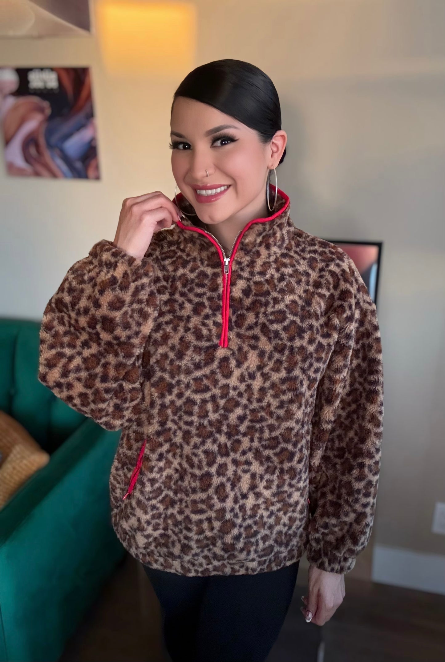 Cheetah Print Half Zip Fleece Pullover