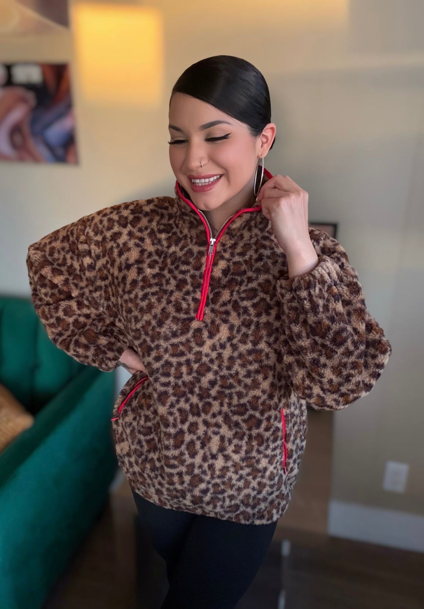 Cheetah Print Half Zip Fleece Pullover