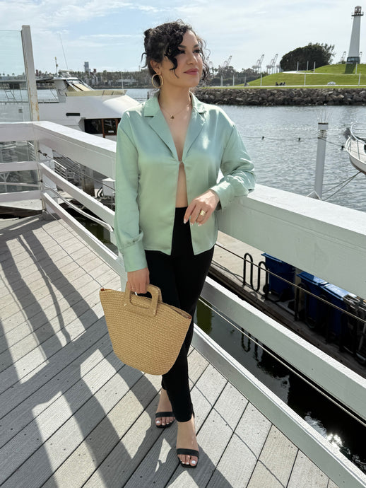 Sultry Sage Open Front Blouse