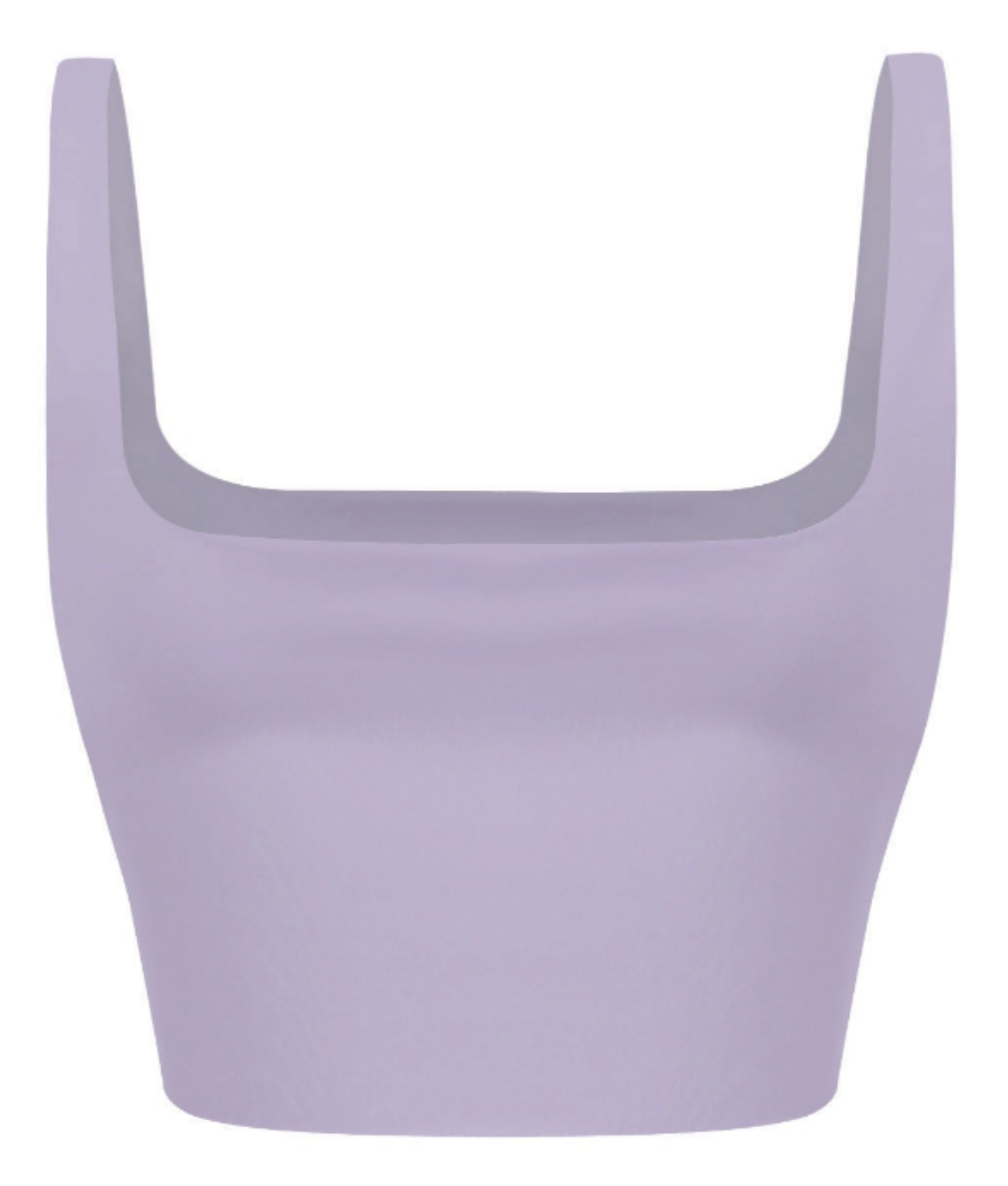 Crop Top is double-layered with a square neck and yoga fabric.  95% Polyester 5% Spandex Made in the US
