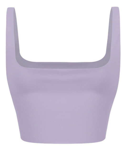 Crop Top is double-layered with a square neck and yoga fabric.  95% Polyester 5% Spandex Made in the US