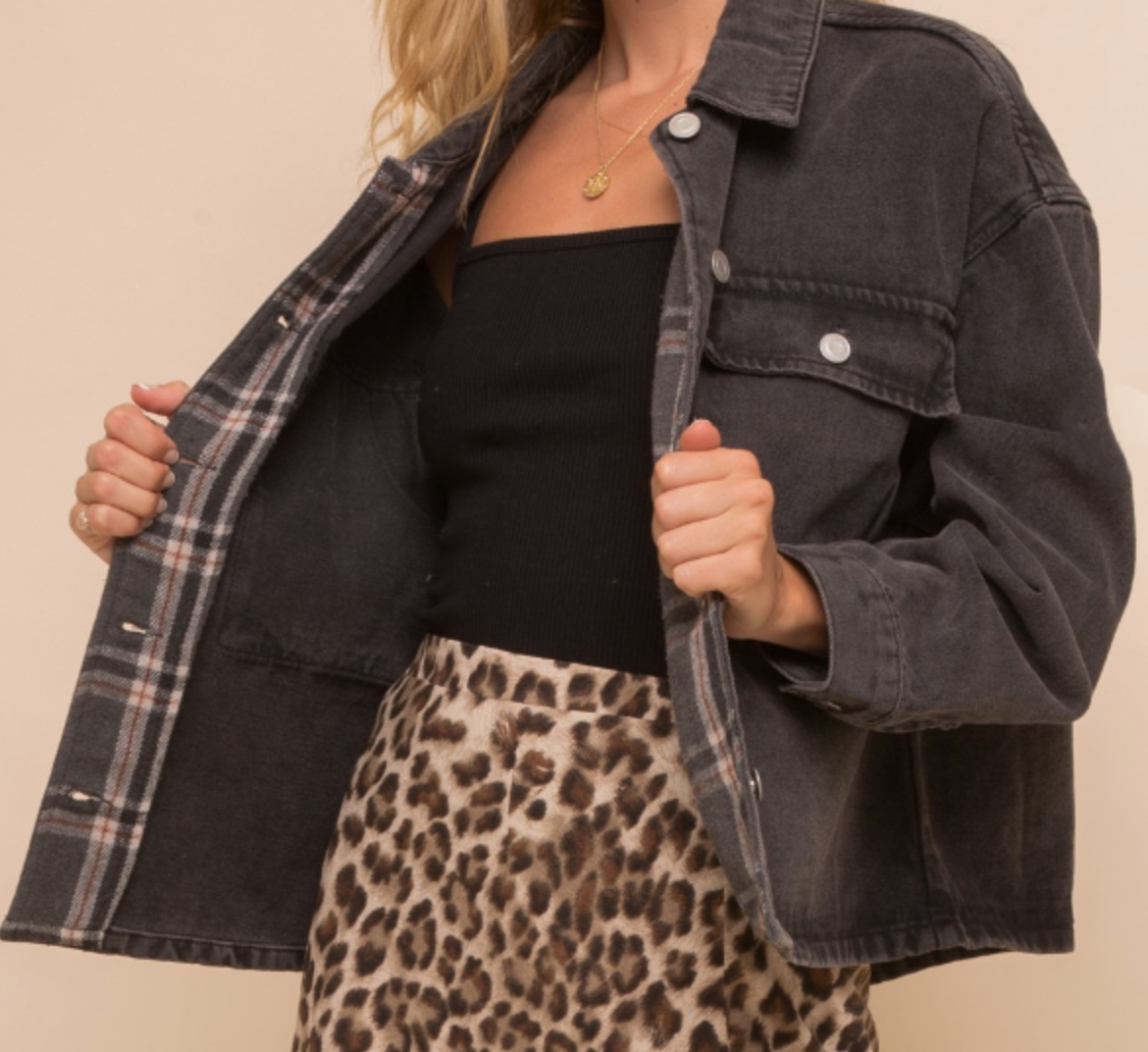 The perfect oversized jacket for Fall that features plaid detailing.  68% Cotton 25% Polyester 7% Rayon