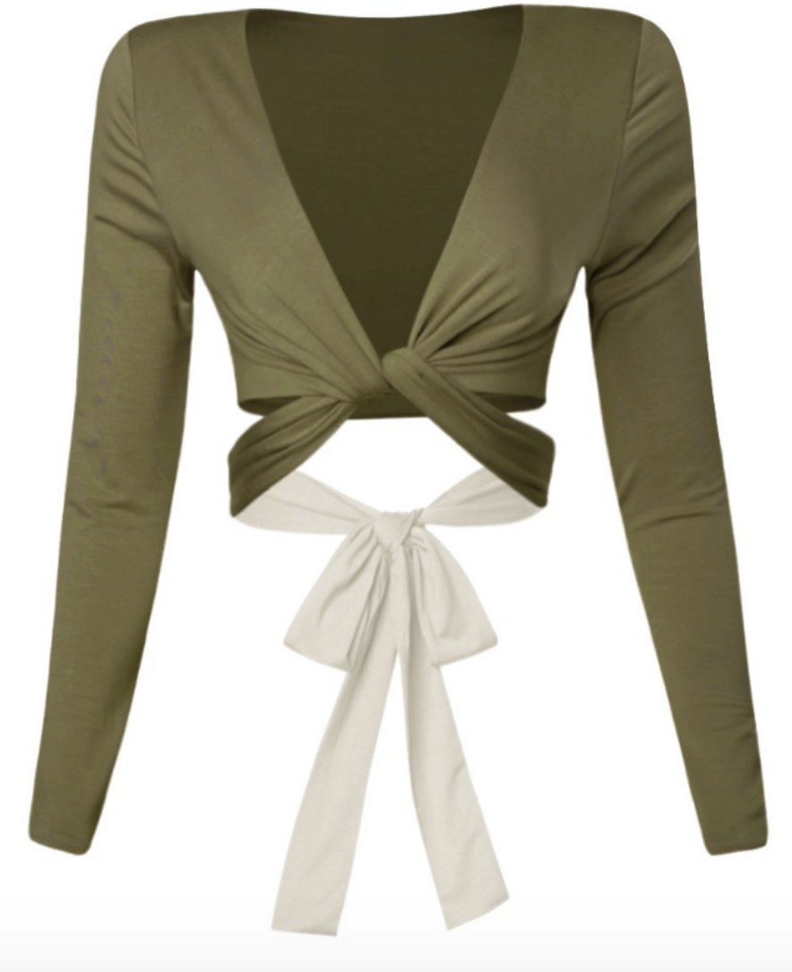 Our casually cute versatile crop top in olive can be worn in different ways by adjusting the straps.   92% Modal / 8% spandex Made in the US