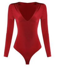 Load image into Gallery viewer, Feeling bold? This bodysuit in red will have all eyes on you. It&#39;s also super soft, comfortable, and double-layered.  95% Polyester 5% Spandex Made in the US