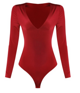 Feeling bold? This bodysuit in red will have all eyes on you. It's also super soft, comfortable, and double-layered.  95% Polyester 5% Spandex Made in the US