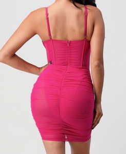 Look absolutely stunning in this sexy fuchsia corset dress!  96% Polyester 4% Spandex