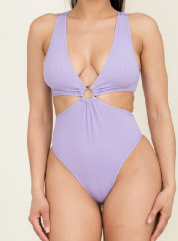 This lavender bodysuit is a such a vibe with the "O" ring.  92% Nylon / 8% Spandex  S/M can fit XS