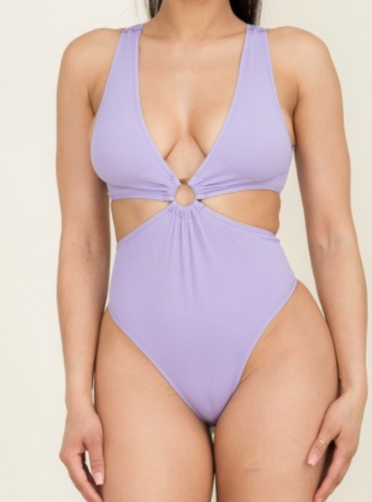 This lavender bodysuit is a such a vibe with the "O" ring.  92% Nylon / 8% Spandex  S/M can fit XS