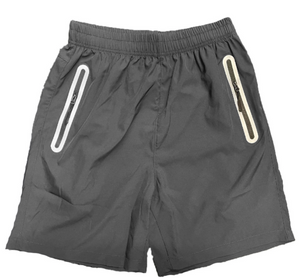 Our performance shorts are a great for working out. The pockets have reflective detailing on the zippers and are made from moisture-wicking material. There is also a hidden drawstring on the inside of the shorts.  95% Polyester 5% Spandex