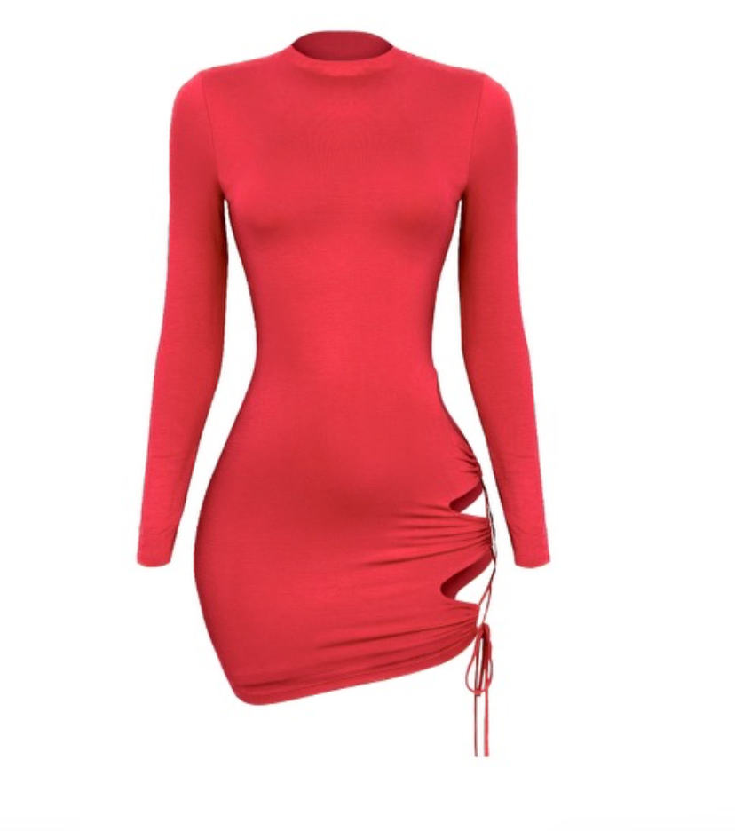 -LONG SLEEVE -MOCK NECK -SIDE CUTOUTS -SIDE TELF TIES -ASYMETRICAL HEM -DOUBLE LAYERED -STRETCHY