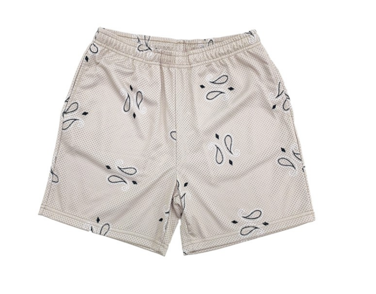 Tan Paisley Mesh Shorts