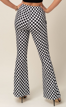 Load image into Gallery viewer, Are you ready to be checked out? These checkered flare pants will add a fun twist to your look.  95% Polyester 5% Elastane
