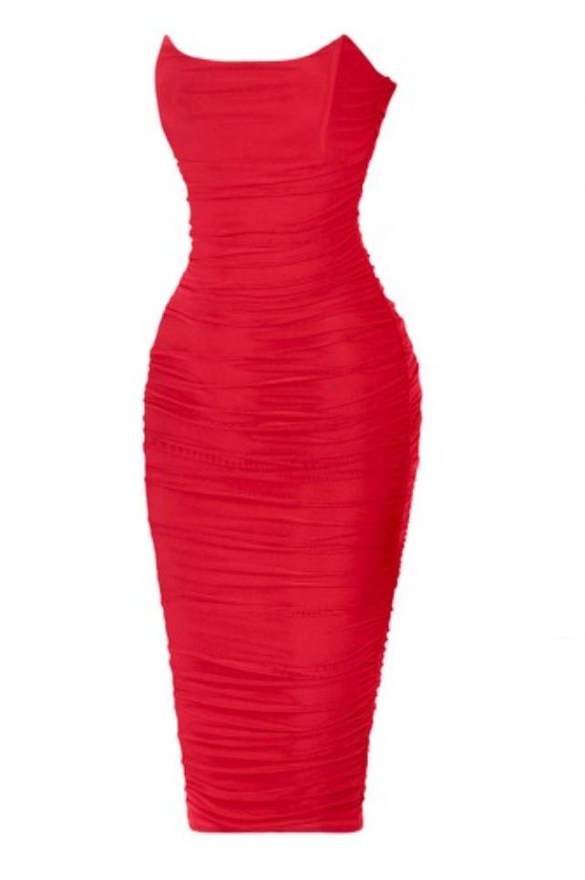 Red Mesh Midi Dress