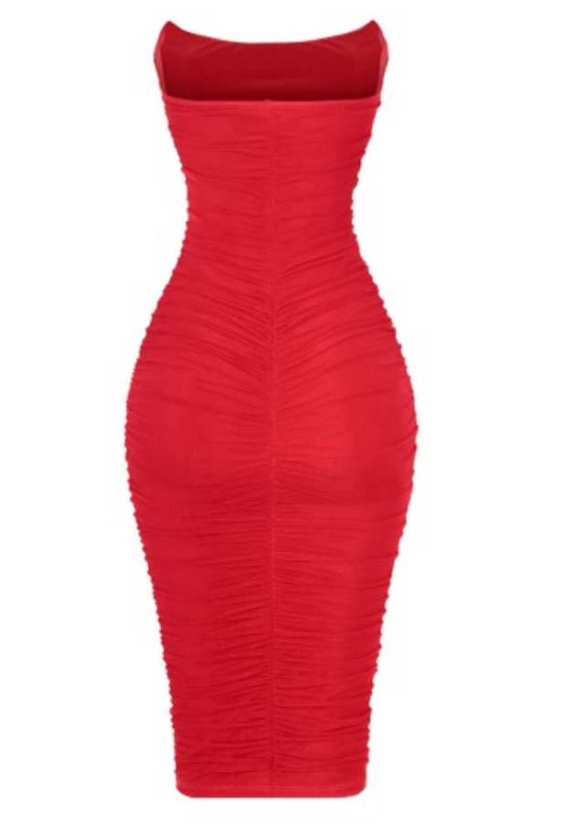 Red Mesh Midi Dress