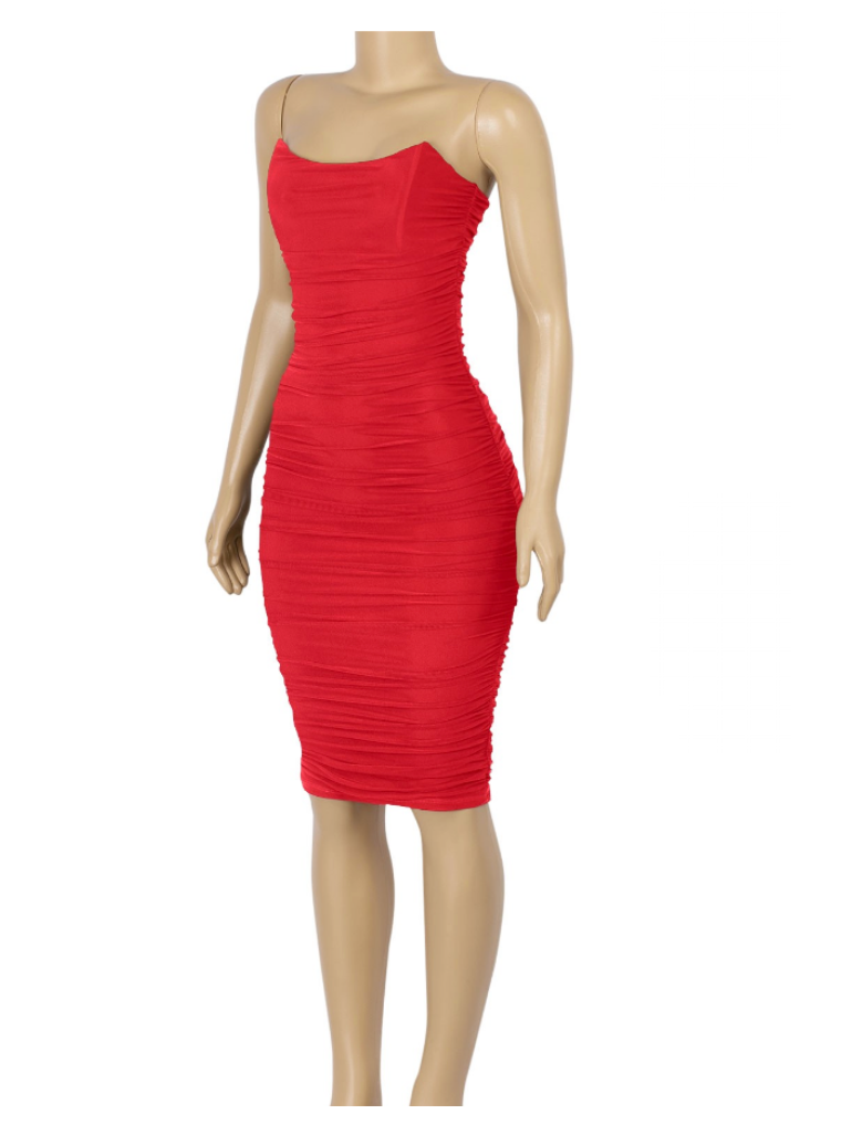 Red Mesh Midi Dress