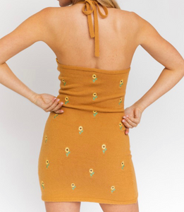 Give Me Sun Embroidered Knit Halter Dress