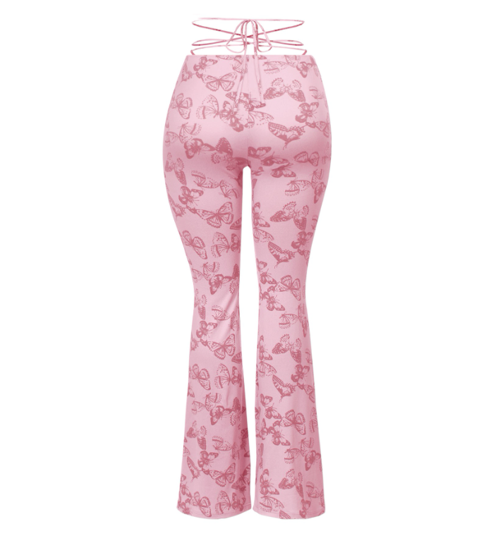 These trendy mauve butterfly flare pants are super cute and in this season! They are full length and feature:  Soft Stretchy Front self-tie Made in the US Front ruched detail 94% Polyester and 6% Spandex General sizing chart:   Sizes 2-4: Small  Sizes 4-6: Medium  Sizes 6-8: Large  Recommended:   Size down for a tighter fit