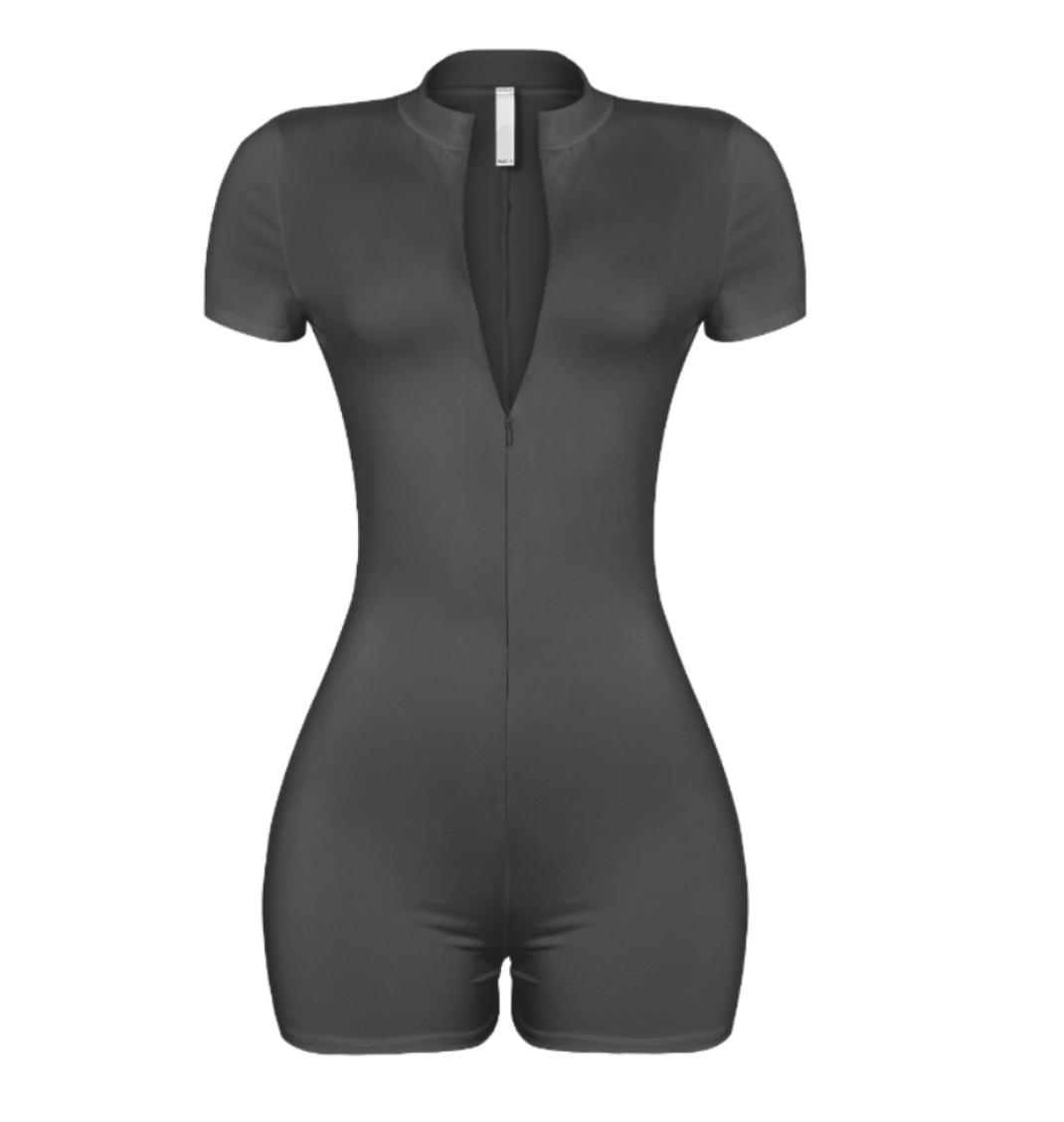 Short Sleeve Romper with Zipper