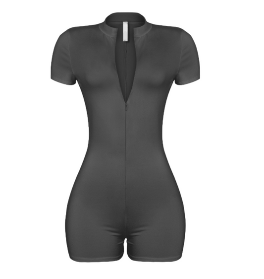 Short Sleeve Romper with Zipper